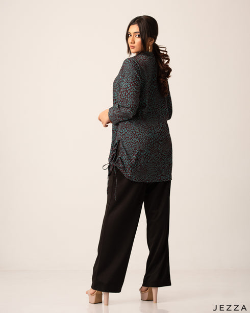 Printed Polyester Top with Ruching Detail 60083